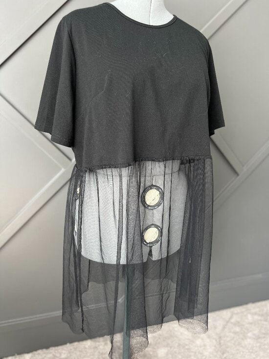 Tops - Cotton crop with tule bottom in black